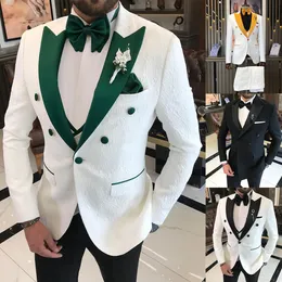 Podwójnie piersi menu garnitury na ślub 3 sztuki Slim Fit Groom Wear PROSED LAPEL TUXEDOS Custom Made Blazer Vester z spodniami