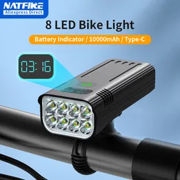 أضواء الدراجة Natfire 10000mah Light Bicycle مع مؤشر البطارية الرقمية USB مجموعة قابلة لإعادة الشحن 8 مصباح يدوي LED 230815