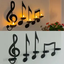 Vases Black Music Note Wall Mounted Candle Holder Candlestick Creative Metal Musical Key Shape Light Display Stand Home Decor 230815