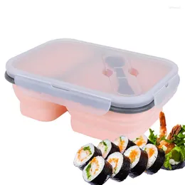 Flatware Sets Collapsible Lunch Box Containers Silicone Storage With 2 Compartments Large Portion Reusable