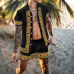 Men's Tracksuits Men Sets Print Patchwork Lapel Short Sleeve Casual Shirt Beach Shorts Summer Streetwear Vacation Hawaiian Suits Men S-3XL 230815