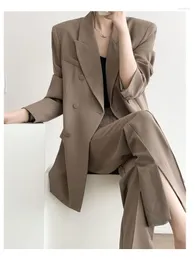 Women's Two Piece Pants Insozkdg Khaki Women Loose Pant Suit Ladies Solid 2 Set Female Business Work Wear Jacket Blazer Trouser Suits No