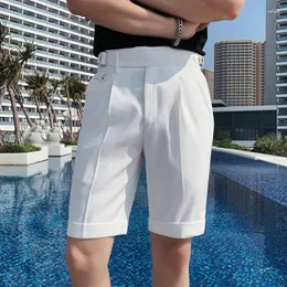 Shorts masculinos estilo britânico verão slim fit shit business roupas masculinas 2023 Simples na comprimento do joelho