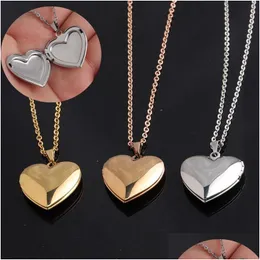 Pendant Necklaces Romantic Heart Shaped Friend Picture Frame Locket Necklace Stainless Steel Love Jewelry Couple Valentines Day Gift D Dhlzx