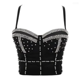 Tanques femininos Moda Mulher Tops Sexy Diamantes Brilhantes Bra Bra Push Up Up Bralet Corset Bustier Night Club Use Crop Crop Top Colet