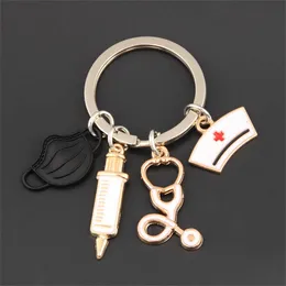 Keychains Lanyards Nurse Doctor Mask Key Chain Medical Aid Personnel Car Bag Keyring Syringe Stethoscope Pendant Accessories 7143