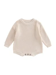 Rompers Toddler Baby Sweater Boy Girl Winter Clothes Knit Overdimensionerad Romper Warm Crewneck Long Sleeve Top 230816