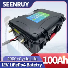 Vattentät 12V 100AH ​​LIFEPO4 Batteri med Bluetooth BMS -app för 88 kg 105 kg Trolling Motor Solar System+10A Charger