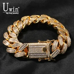 Braccialetti di fascino Uwin 18mm Link cubano Bracciale Baguetter Baguetter Pong Out Micropave Zirconia cubica CZ per donne gioielli 230815