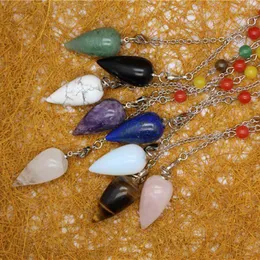 Pendant Necklaces Wholesale 6pcs/lot Seven Chakra Pendulum For Dowsing Divination Natural Stone Crystal Quartz Droplet Pendants Pendule