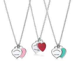 Anhänger Halsketten exklusiv 1 Ttff Emaille Doppelte Herz Halskette Frauen Valentinstag warmer Schmuck S925 Sterling Silber Weihnachtsgeschenk 230816