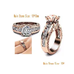 Band Rings Luxury 14K Rose Gold Plated Two Tone Ring Womens Ruby Diamond Engagement Party Jewelry Drop Delivery Dhimz