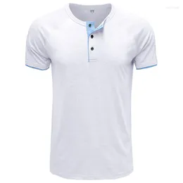 남성용 T 셔츠 여름 품질 짧은 슬리브 티셔츠 헨리 칼라 단색 단색 캐주얼 탑 포켓 티셔츠 부드러운 편안한 바닥 티 셔츠