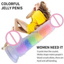 Dildos/dongs Rainbow Color Dildos för kvinnor mjuk silikonkristall gelé realistisk penis dick kvinnlig onanator vattentäta sexleksaker för vuxen hkd230816