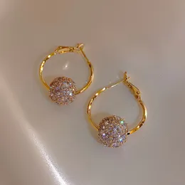 Hoop Huggie 14K Real Gold Plating Korea Selling Fashion Jewelry Round Zircon Beads Swivel Earrings Luxury Women's Prom Party Accessories 230816