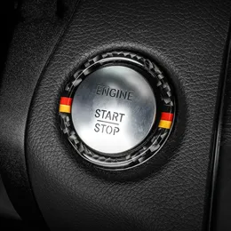 For Mercedes Benz C E Class W205 W213 GLC Car Engine Start Stop Ignition Key Ring Sticker Carbon Fiber Trim Interior Accessories281F