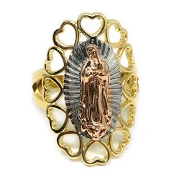 ウェディングリングトリコロールゴールドメッキバージンメアリーハートリングvirgen de guadalupe corazon anillo tres colores230815