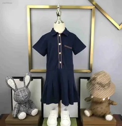 designer Baby Clothes Gold denim color stripe design Girl Skirt Size 100-160 CM Summer short sleeves Polo Kids dress June15