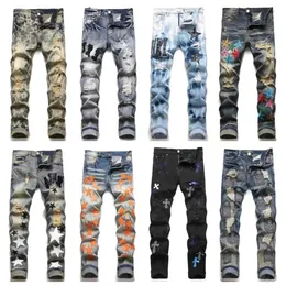 2023 Designer Mens Jeans Man Stack Jean Purple Jeans For Men Pants Mens Jeans Ksubi Jeans Designer Flare Jeans Stackade älskare Män och kvinnor RIP BAD Friend Jeans