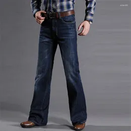 Мужские джинсы мужская винтажная джинсовая джинсовая ткань для мужчин. Случайные расклешенные брюки весна осень Осень Офис Фларка Прямая нога Брюк