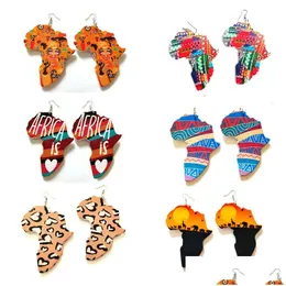 Dangle Chandelier Printing African Scenery Colorf Eardrop Afro Wooden Earrings Wood Map Charm Hoop Earring For Women Lady Jewelry Dr Dhjyb