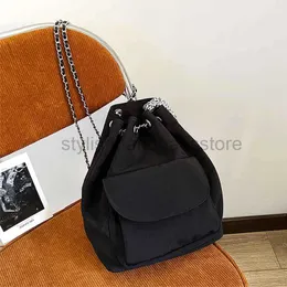 DrawString Black Design Fashion Women's Backpack 2023 Spring/Summer Leisure Travel Drawstring Chain Bucket Bag Girls 'Nylon Backpackstylishhandbagsstore