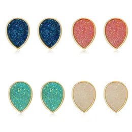 Stud American European Fashion Womens Simple Gold Plated Waterdrop Drusy Earring 15mm Handmade Druzy Trendy Jewelry Harts Stone Drop Dhav2