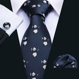 Dark Blue Panda Pattern Tie Set Handkerchief and Cuffs Fashion Whole Business Wedding Party N-5062296v