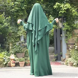 صلاة الملابس العرقية Abaya 2 مجموعات للنساء المسلمات Jilbab الإسلام دبي تركيا الطبقات خيمار مع فستان طويل رمضان الحجاب نقاب