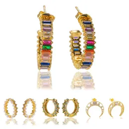 Stud Rainbow Color CZ Stone Hoop Earring 18K Guld Högkvalitativ kubik Zirkonium Diamond med smycken Box Drop Leverans örhängen DH9UV