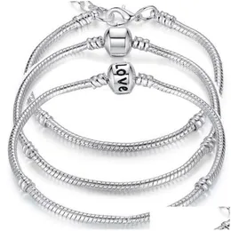 Beaded Antique 925 Sterling Silver Charm Armband European 3mm Snake Chain Fit Pandora Charms Bead Bangle Armband For Women Drop Del Dhyst