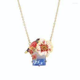 Pendellankette Europäische und amerikanische Mode Halskette Emaille Glasierer Vogelblume Kurzkragenkette für Frauen
