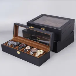 Smyckeslådor Multi Slot Träklocka Lagring Box Organiser Mekanisk Mens Watch Display Holder Cases Black Jewelry Present Boxes Display 230815