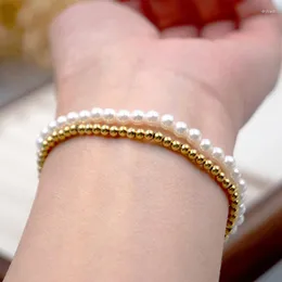 Личность Strand Advanced Simple Pearl Bracelet для женщин 3 мм-6 мм круглые бусинки Элегантная ежедневная эластичная веревка