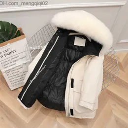 Women's Down Parkas Fashion Super Dalian Hat Unique Coat Winter Casual Loose Pocket White Duck Down Jacket Women's Medium Length Fox Fur Collar Z230817