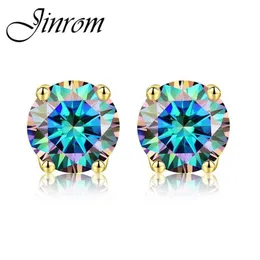 Charm Jinrom 14K Gold Women's 925 Sterling Silver Stud Earrings Classic Four-Claw 0.5-2 CT Real Diamond Fine Jewelry 230815