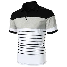 Mens Polos Men Short Sleeve Polo Shirt ThreeColor Splicing And Stripe Design Top Streetwear Casual Fashion Sports Lapel 230815