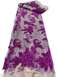 KY-6047 Färgglada sammet net broderi spetstyg med paljetter nyaste flanellette 5 meter nigeriansk designmönster kväll klänning för kvinnor formella klänningar sommar