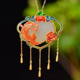 Подвесные ожерелья Cloisonne Эмалевая пион цветок феникс