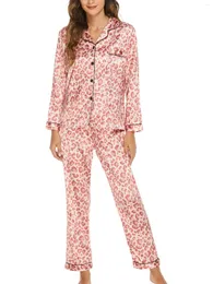Abbigliamento da donna da donna s da donna accogliente pigiama set elegante pois star stampare leopardo camicia abbottonata con comodi pantaloni lunghi - salone da 2 pezzi