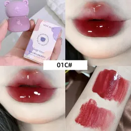 Lip Gloss Cute Bear Jelly Liquid Lipstick Waterproof Non-stick Tinted Makeup Transparent Cup Pink Red Q6P3