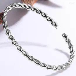 Bangle Wanzhou Vintage Punk Thai Silver Color for Women Fashion Simple Twist Woven Geometric Wrist Jewelry Party Gift