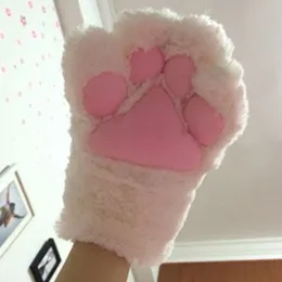 Five Fingers Gloves 1Pair Lovely Plush Cat Paw Claw Gloves Winter Warm Fingerless Gloves Women Girls Fluffy Bear Paw Half Finger Gloves Mitten Gifts 230816