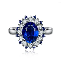 Ringos de cluster Luxo Mulheres 925 Sterling Silver Ring 2.75CT Real Gem Lab Lab cultivado Sapphire Gemstone Jewelry for Ladies Gift