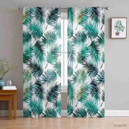 Curtain Tropical Jungle Palm Leaves Print Design Sheer Curtains for Living Room Translucidus Tulle Curtains Bedroom Chiffon Curtains R230816