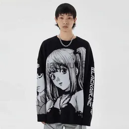 Мужские свитеры мужская уличная одежда хип -хоп хараджуку Свитер Женский винтажный японский аниме Смерть.