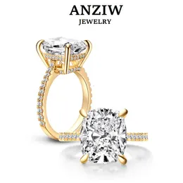 Alyans Anziw 925 STERLING Gümüş 6ct Yastık Kesme Ring 4 Prong Sona Simüle Elmas Nişan Büyük Taş Takı 230816