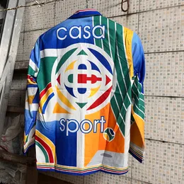 رجال القمصان غير الرسمية Casablanca رسالة ملونة مطبوعة 3xl من الأكمام طويلة الأكمام قمم Casa Sports قميص للرجال النساء 230815