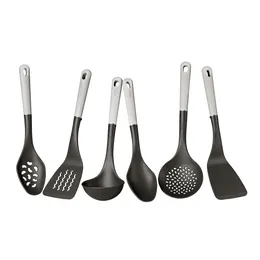 일상적인 나일론 주방 요리기구 및 도구 세트, 6 피스, 회색 손잡이가있는 검은 색