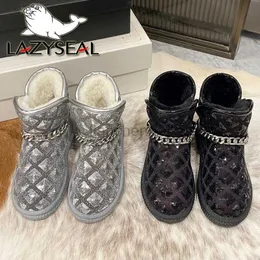 Boots LazySeal Metal Chain Waterproof Women Snow Boots Warm Plush Lining Shoes 3cm Heels Checkered Design Women Winter Ankle BootsL0816